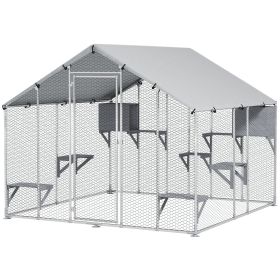 94.5" Extra Large Metal Outdoor Catio with Waterproof Cover, 2 Resting Boxes, 7 Jumping Platforms, for Multiple Cats