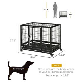 PawHut Heavy Duty Dog Crate With Removable Tray, Lockable Wheels And Double Door, For Medium And Large Dogs, Black