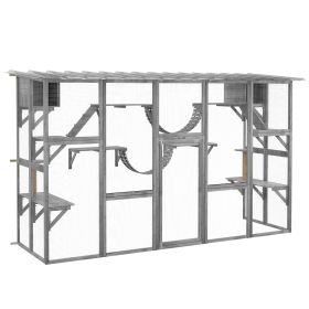Catio Playground Cat Window Box Outside Enclosure for Multiple Cats w/ Shelves & Bridges, Gray