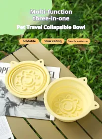 3-in-1 Pet Travel Collapsible Bowl Foldable Slow-Feeder With Strong Suction Cups  Portable Silicone Dog Bowl With Hook For Hanging On Collar/Backpack