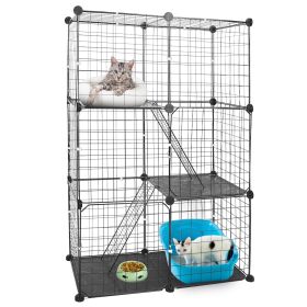 3 Tier Cat Playpen Cage Metal Indoor Cat House Detachable Kitten House with 3 Doors 2 Ladders Large Cat Exercise Place for 1-2 Cats Black