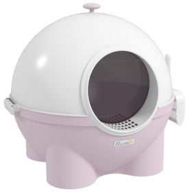 Hooded Cat Litter Box, Large Kitty Litter Pan with Lid, Scoop, Leaking Sand Pedal, Top Handle, Light Pink