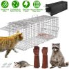 Humane Cat Trap Cage With Waterproof Cover Gloves Catch Release Live Animal Rodent Cage Collapsible Galvanized Wire for Raccoons Beavers Groundhogs Fo