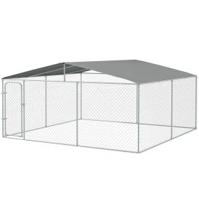 15x15 Dog Kennel with Cover, Secure Outdoor Dog Fence, Galvanized Steel Frame for Backyard, Green