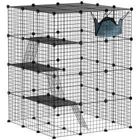 DIY 4 Tier Cat Cage Indoor with Hammock, Ramps, Jumping Platforms, Doors, Cat Enclosure for 1-3 Cats, 3 x 3 x 4, Black