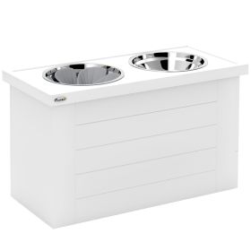 Elevated Dog Bowls with Slow Feeder Mat, Storage Cabinet, 3 Stainless Steel Bowls for Large & Extra Large Dogs, White
