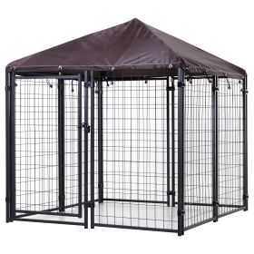 4.6' x 4.6' x 5' Outdoor Dog Kennel, Welded Wire Heavy Duty Dog Run, Dog Kennel Outside with Waterproof & UV Resistant Cover, for S&M Dogs, Black