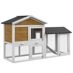 58" Wooden Rabbit Hutch with Run, Removable Tray, Asphalt Roof,  Lockable Doors and Ramp, Nature Wood