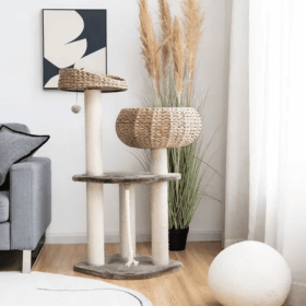 41 Inch Rattan Cat Tree with Napping Perch By  Summit Supplies