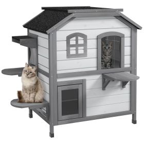 Â 2-story Cat House Outdoor, WeatherproofÂ Wooden Cat Enclosure for Feral Cats with Escape Door, Openable Roof, Jumping Platforms, White