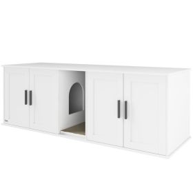 Cat Litter Box Enclosure with Double Room, Scratching Mat for 2 Cats, 57" x 19" x 20", White