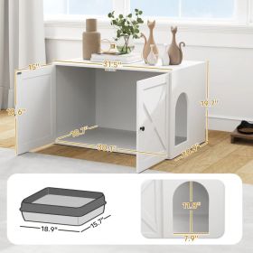 PawHut Cat Litter Box Enclosure With Barn Door, Cat Hole, White
