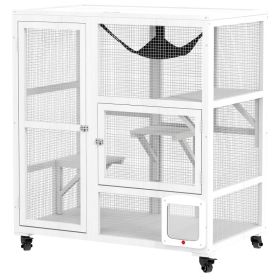 Cat House, Indoor Cat Enclosure on Wheels with Openable Top, 39", White