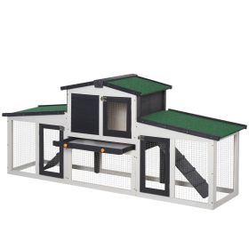 Wooden Large Rabbit Hutch with Double Runs, Removable Tray, Ramps, Roof, 78" x 19" x 34", Outdoor Use, Gray