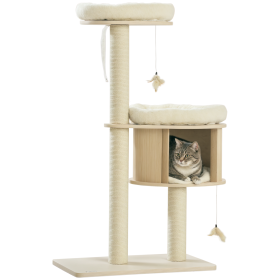 Cat Tree, 3 Level Cat Tower with Scratching Posts, Bed, Condo, Badminton Toys, for Multiple Kittens