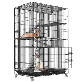 4 Tiers Cat Cage Rolling Metal Cat Playpen Enclosures Cat Kennel House Ferret Crate with 360ockable Wheels 3 Doors 3 Ladders Hammock