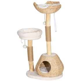 41" Cat Tree for Indoor Cats with Wooden Cat Scratching Posts, Cat Condo, Cat Beds & Toy Balls, Cream White