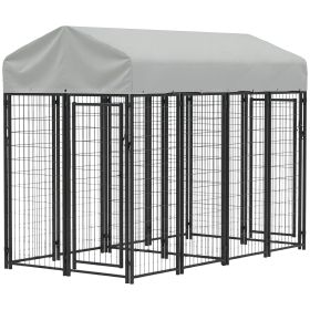Outdoor Dog Kennel with Two-Room Design, Water-Resistant & Sun-Proof Cover, for S, M, L Dogs, 8' x 4' x 6'