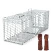 Humane Cat Trap Cage With Gloves Catch Release Live Animal Rodent Cage Collapsible Galvanized Wire for Raccoons Beavers Groundhogs Foxes Armadillos