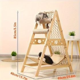 Wooden Cat Tree With 2 Scratching Posts, Summer Cat Bed, Indoor Multi-cat Castle Tower With Climbing Net Toys.