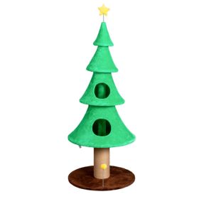 59in Large Tall Christmas Tree Cat Tower With 2 Cat Condos & Scratching Post, Soft Fleece Cat Tree With Teaser Toy & Sturdy Base & Built-in Openings F