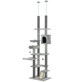 89"-100" Floor to Ceiling Cat Tree for Indoor Cats, Activity Center with Cat Perch & Condo, Gray