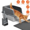 Enclosed Stainless Steel Cat Litter Box With Lid Stainless Steel Litter Pan Tray for Big Cats Non-Stick Anti-Urine Leakage Easy Cleaning High-Side Lar