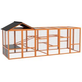 Wooden Chicken Coop Run for 6 - 10 Chickens, Hen House Add-On with Storage, Perches, 141.75" x 48" x 61", Orange