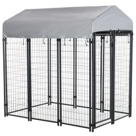 6' x 4' x 6' Large Outdoor Dog Kennel Galvanized Steel Fence with UV-Resistant Oxford Cloth Roof & Secure Lock