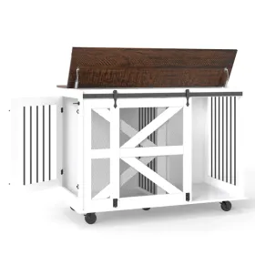 47.2" Mobile Dog Crate With Flip-Top Feeding Door, Dual-Access & 5 Caster System (2 Locking), Side Hooks - Multi-Functional Pet Kennel,double Dog Crat