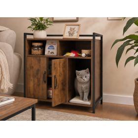 Rustic Brown Wooden Cat Litter Box Enclosure, Spacious Hidden Cat Litter Box with Scratching Mat Furniture for Bedroom, Bathroom, Living Room-31.9"x17