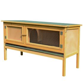 Wooden Rabbit Hutch Bunny Cage with Openable Waterproof Roof, No Leak Tray Solid Fir Wood Build for Rabbits, Chickens, Ducks, Indoor/Outdoor