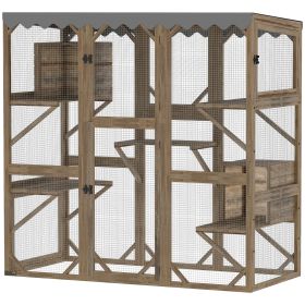 Outdoor Cat Enclosure with Window Access, 5 Platforms and 2 Resting Boxes, Waterproof Roof for Multiple Cats, Brown