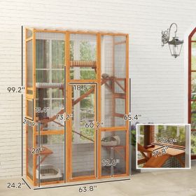 Outdoor Catio Cat Enclosure, Large Wooden Cat House With 6 Jumping Platforms, Scratching Post.For Multiple Packages Shipped, Please Pay Attention To T