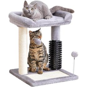 Small 4-in-1 Cat Tree Tower With Self-grooming Brush And Natural Sisal Scratching Post, Soft Plush Cat Bed And Hanging Ball, Suitable For Indoor Kitte