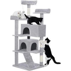 Made4Pets 56-inch Pet Cat Tree For Indoor Cats Multi-Level Cat Tree With 2 Apartments Cat Activity Center With Scratching Posts And Toys Light Gray