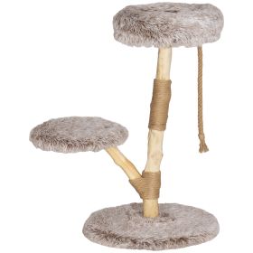35 Inch Modern Cat Tree for Indoor Adult Cats with Wooden Scratching Posts, Cat Bed & Rope Cat Toy, Brown
