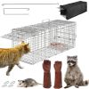 Humane Cat Trap Cage With Waterproof Cover Gloves Catch Release Live Animal Rodent Cage Collapsible Galvanized Wire for Raccoons Beavers Groundhogs Fo