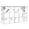 PawHut Wooden Catio Cat Window Box Enclosure, Outdoor Cat House with Roof & Play Shelves, 118" x 37.5" x 74", White