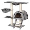 Cat Tree 41" Gray with Paw Prints Plush