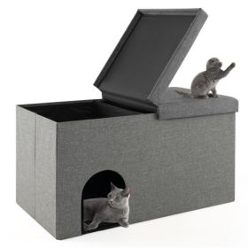 Gray Cat Litter Box Enclosure, Entrance Shoe Stool with Urine Proof Litter Mat