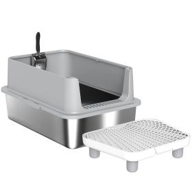 Extra Large Stainless Steel Cat Litter Box with Scoop & Pad, Anti-Urine Leakage, Easy Cleaning, Non-Sticky