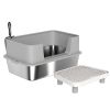 Stainless Steel Litter Box with High Sides, Metal Cat Litter Box with Scoop, Pedal, Anti-Urine Leakage, Non-Sticky
