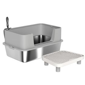Stainless Steel Litter Box with High Sides, Metal Cat Litter Box with Scoop, Pedal, Anti-Urine Leakage, Non-Sticky