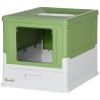 Fully Enclosed Cat Litter Box with Front Entry, Top Exit, Yellowish Green