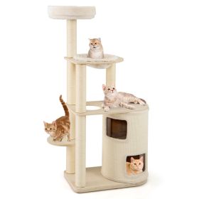 60 Inches Tall Cat Tree with 2-Story Condo and Sisal Scratching Posts