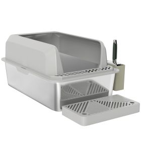 Stainless Steel Litter Box with Metal Scoop & Scoop Holder, High Sided, Anti-Urine Leakage, Non-Sticky
