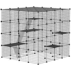 Detachable Metal Cat Cage with Platforms, Ramps, Accessories, for 1-3 Cats, 55", Black