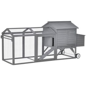 96.5" Chicken Coop Wooden Hen House Poultry Cage Pen Portable with Wheels and Nesting Box, Chicken Cage for Backyard Outdoor, Gray
