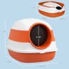 PawHut Cat Litter Box with Lid, Covered Litter Box w/High Sides, Two-Way Entrance Kitty Litter Box, Foldable, Easy Clean, White and Orange